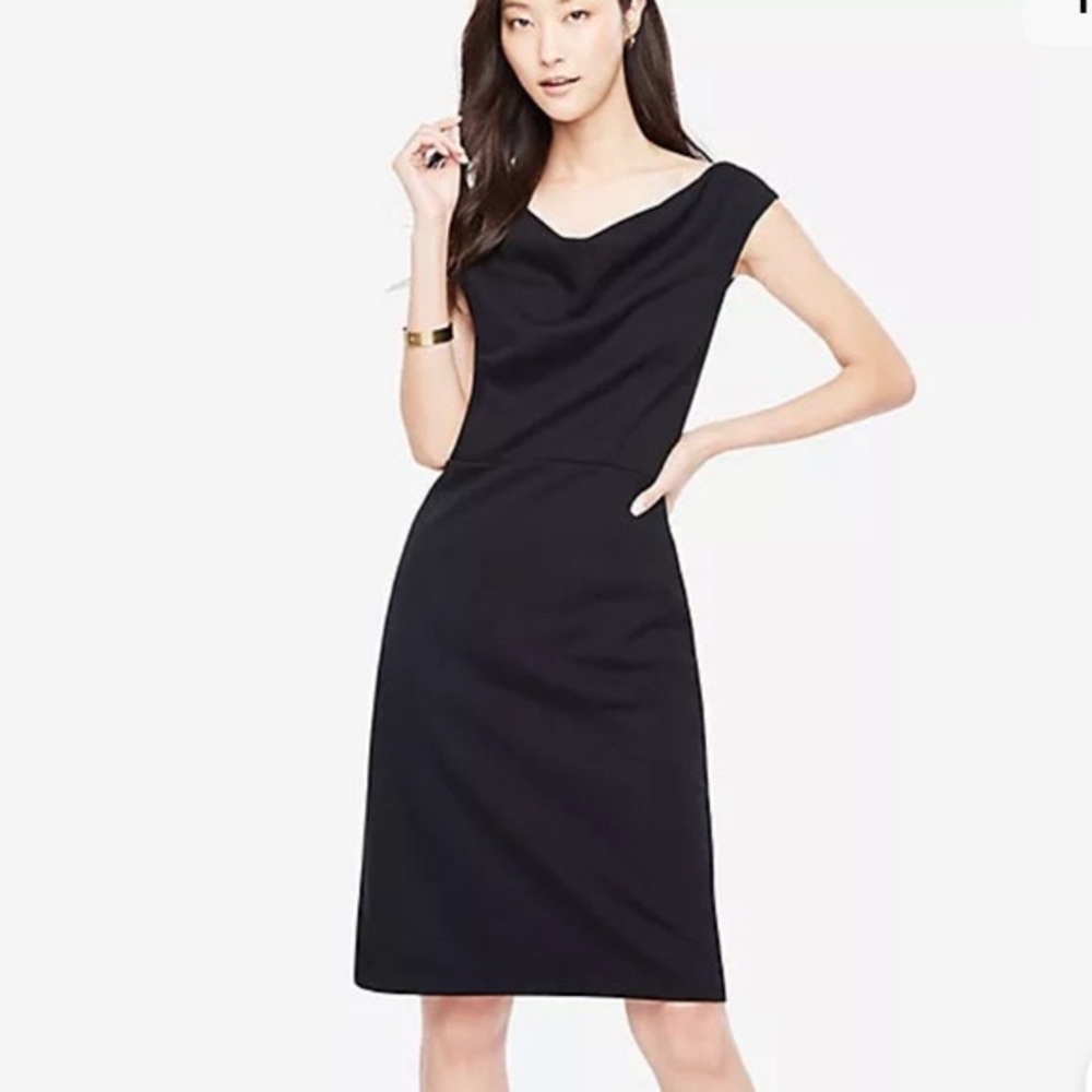 ANN TAYLOR LBD Draped Ponte Sheath Dress Cowl Neck